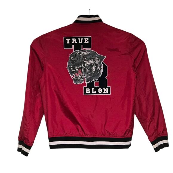 True Religion Other - True Religion Bomber Snap Button Varsity Jacket Black Red Size Medium EUC